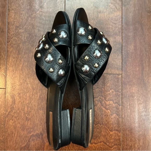 Kenneth Cole Verna Stud Slides in Black Leather, Mixed Metal, Size 7 - Picture 2 of 9